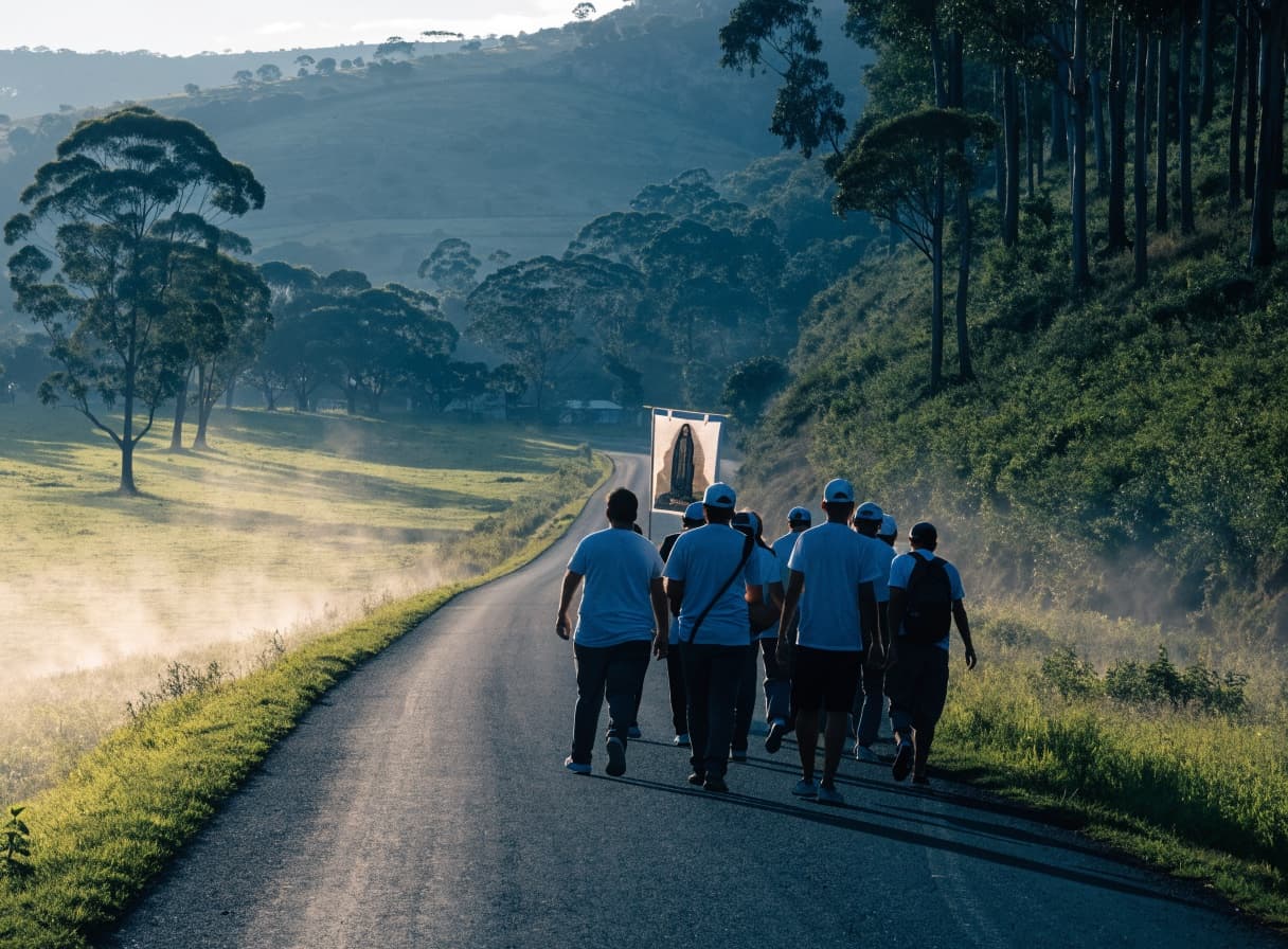 Romeiros caminhando por uma estrada rural (imagem de referência)